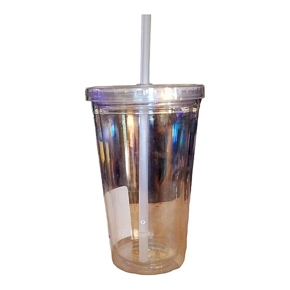 💖See Thru Thick Plastic Travel Cup With Lid and Straw